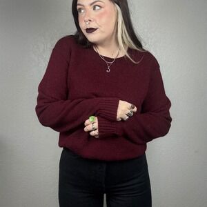 Jantzen Wool Blend Burgundy Marled Knit Crew Neck Long Sleeve Pullover Sweater